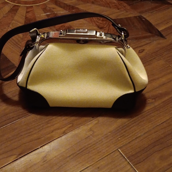 NWOT RALPH LAUREN BROWN LEATHER/CREME FABRIC HANDBAG - Picture 3 of 11